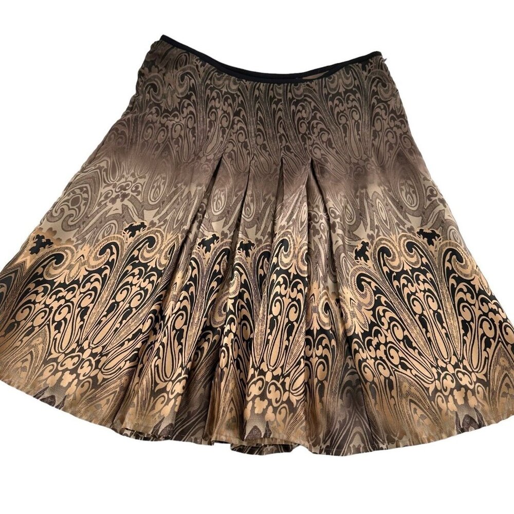 Axcess By Liz Claiborne‎ Brown Black Pleated A-Line Skirt 8 Boho Ombre Pleated